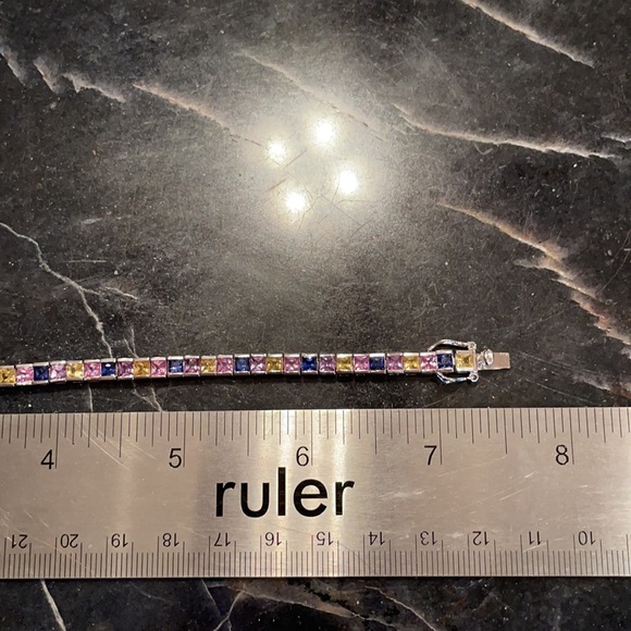 8ct created rainbow sapphire tennis bracelet - Picture 10 of 11